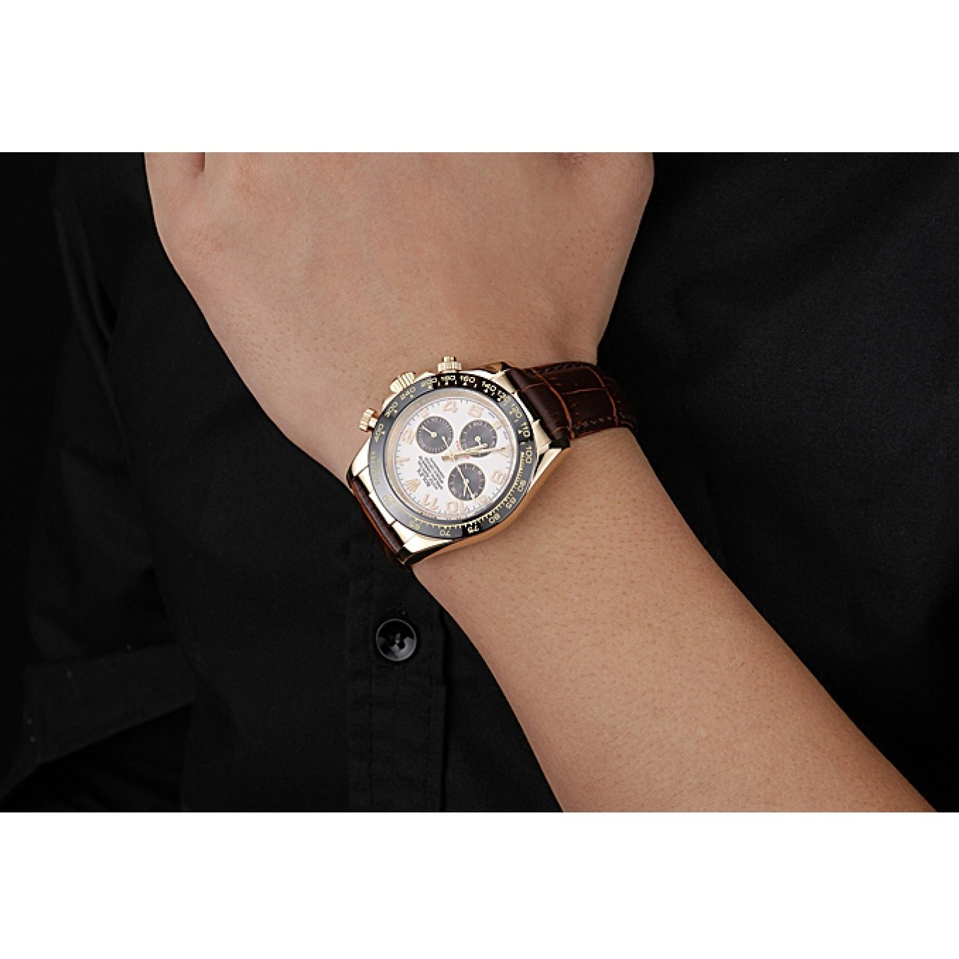 AAA replica watch Subdials Cosmograph Bracelet Daytona Leather Brown Gold 622634 Rolex Case Black 0820